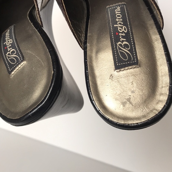 BRIGHTON Robin Striped Wedge Croc Mules 9 Black - Picture 11 of 11